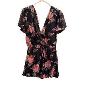 Trixxi Black Romper with Pink and Blue Floral Design